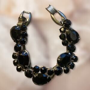 Vintage Juliana DeLizza Elster D&E Jet Black Rhinestone 5 Link Bracelet